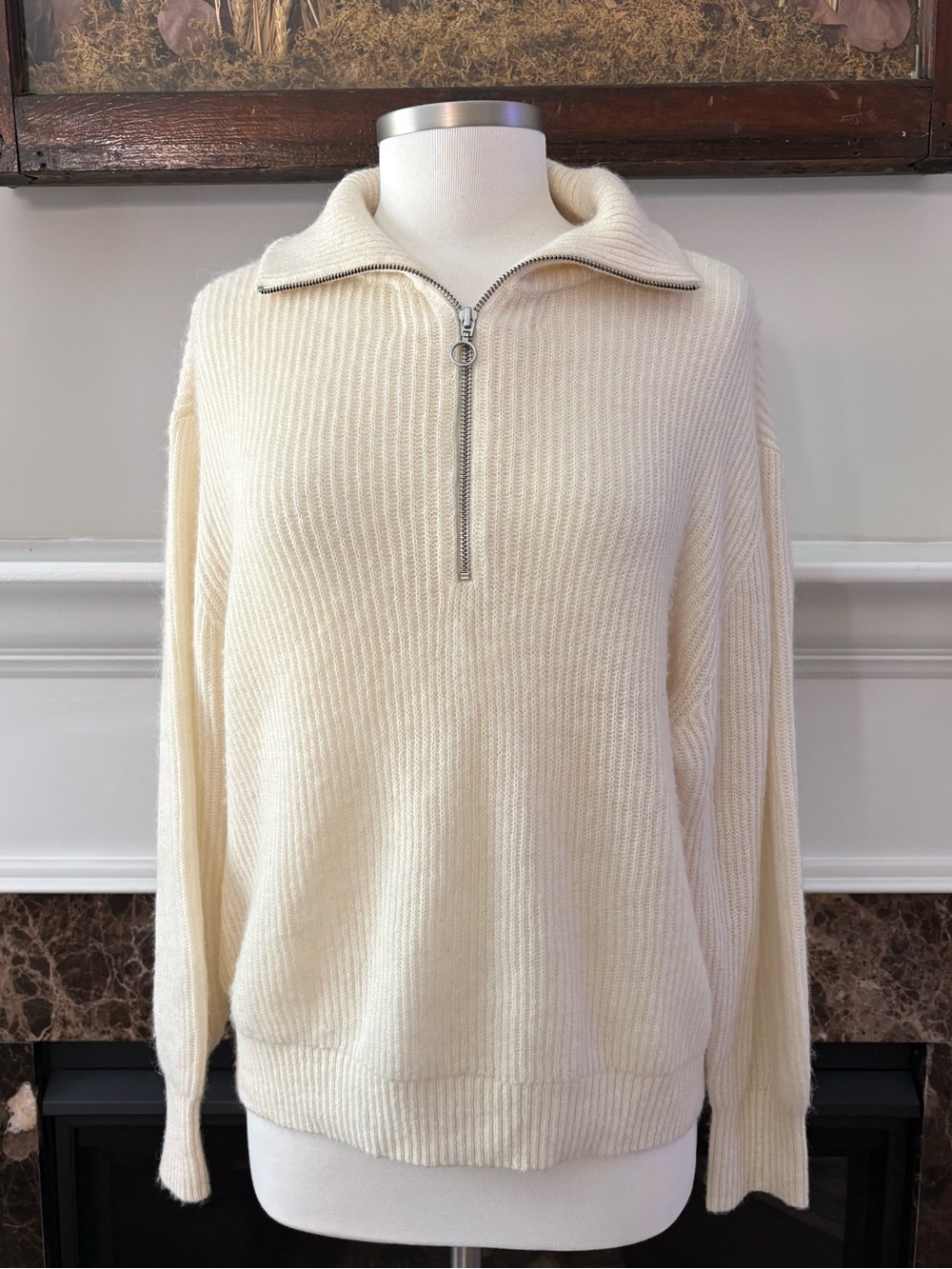 Quince Baby Alpaca-Wool Quarter-Zip Sweater Size Large Ivory/Cream